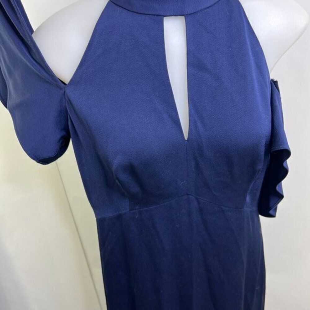 Shoshanna Midnight Montrose 6 Blue Dress Hi Low Navy High Neck Off Shoulder Maxi - Picture 4 of 14